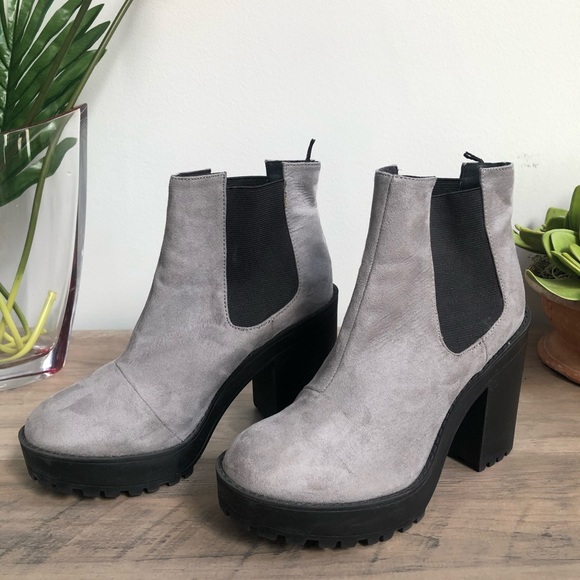 Divided Faux Suede Chunky Heel Booties - Picture 2 of 8